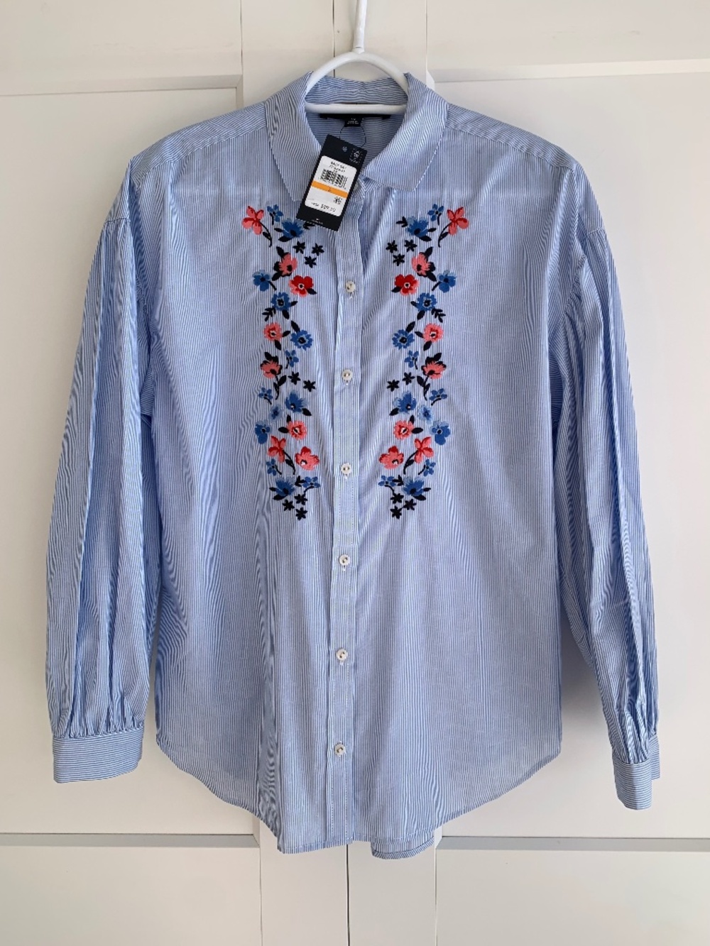 Tommy Hilfiger Blue Strip Embroidered Long Sleeve Button Down Shirt Size S